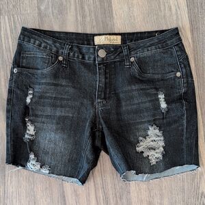 Hybrid Company Distressed Cut-Off Denim Shorts Black Juniors Size 7